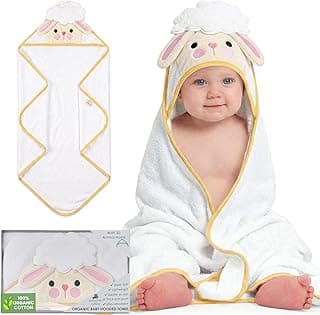 Mother's Choice Hooded Baby Bath Towel - 100% Organic Cotton Ultra Soft and Absorbent Large Hooded Baby Towel for Infant and Toddler (84 x 84 CM, Sheep)