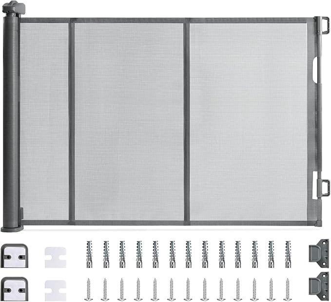 Retractable Baby Gate for Stairs 33.8"x118" - Dog Gate & Barrier Indoor Stairs Baby Gate - Extra Wide Pet Gate for Indoor Child Safety Gate Drilling Required