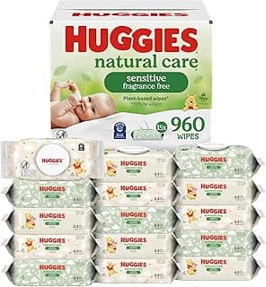 Huggies Natural Care Sensitive Baby Wipes, Unscented, Hypoallergenic, 99% Purified Water, 15 Flip-Top Packs (960 Wipes Total)