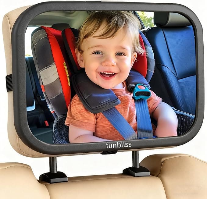 Funbliss Baby Car Mirror for Rear Facing Seat,360° Rotation, Safety CertifiedShatterproof Acrylic Glass, Clear Wide View,Infant Car Mirror for Car Seat Rear Facing,Baby Vehicle Mirror