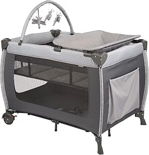 Safety 1st Amherst Baby Playard – 3-in-1 Travel-Ready Playard, Bassinet & Changer with Storage, Toy Bar – for Newborn to Toddler – Stardust