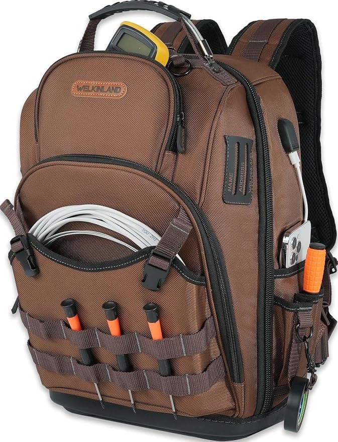 WELKINLAND - Sac à dos HVAC 70 poches, sac à dos robuste pour outils d'électricien, sac à dos à outils à fond rigide pour homme, sacs à dos imperméables pour homme | Heavy Duty Backpacks For Tools, Back Pack Tool Bags For Men, Waterproof Tool Backpack Hard Bottom, Field Backpack Toolbag