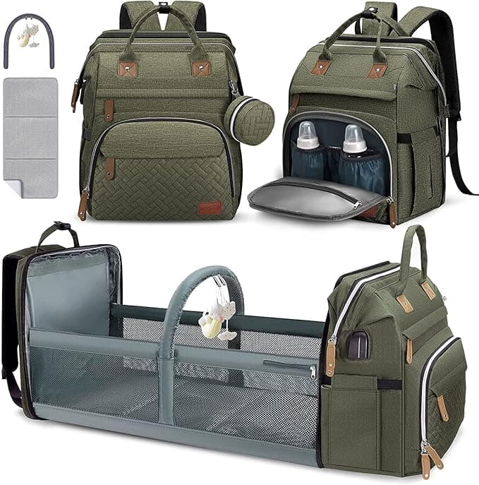 DERJUNSTAR Diaper Bag Backpack,Baby Diaper Bags, Baby Shower Gifts, with Portable Diaper Pad