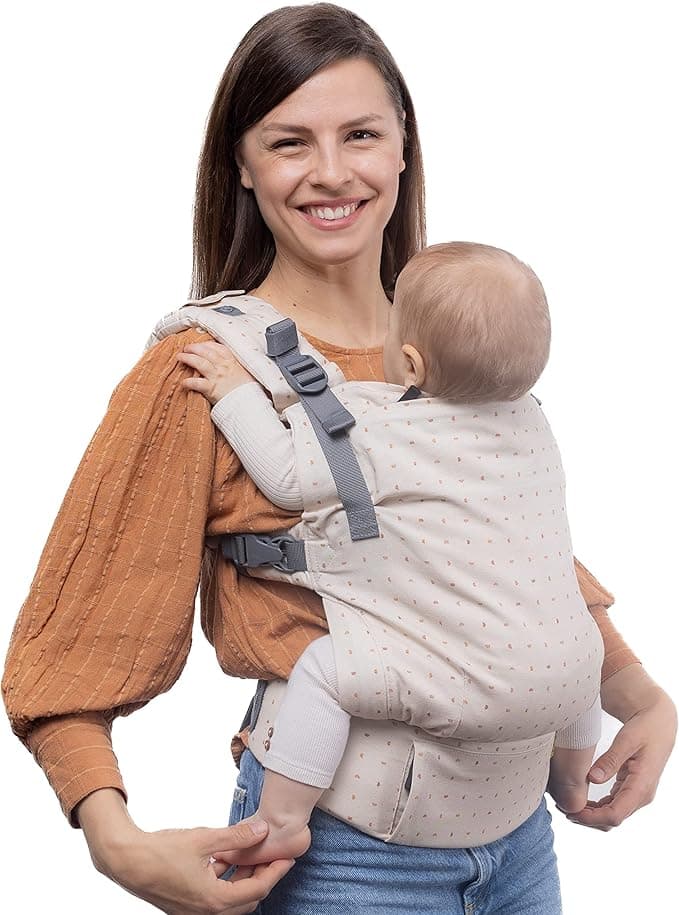 Boba X Baby Carrier - Newborn to Toddler Adjustable Porte-Bébé, 2-in-1 Convertible Front and Backpack Carrier 7 to 45 lbs, Ergonomic Baby Carrier with Crossable Straps (Ecru Hemispheres)