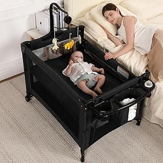 Pack and Play, 5 in 1 Baby Playard – Portable Crib, Bassinet, Bedside Sleeper, Changing Table & Playpen | Breathable Mesh | Safe & Foldable for Newborns to Toddlers