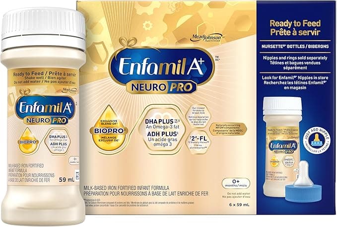 Enfamil A+ NeuroPro, Baby Formula, Ready to Feed Nursettes, with Brain Building DHA and 2'FL for Immune Support, 0+ Months, 6 x 59mL