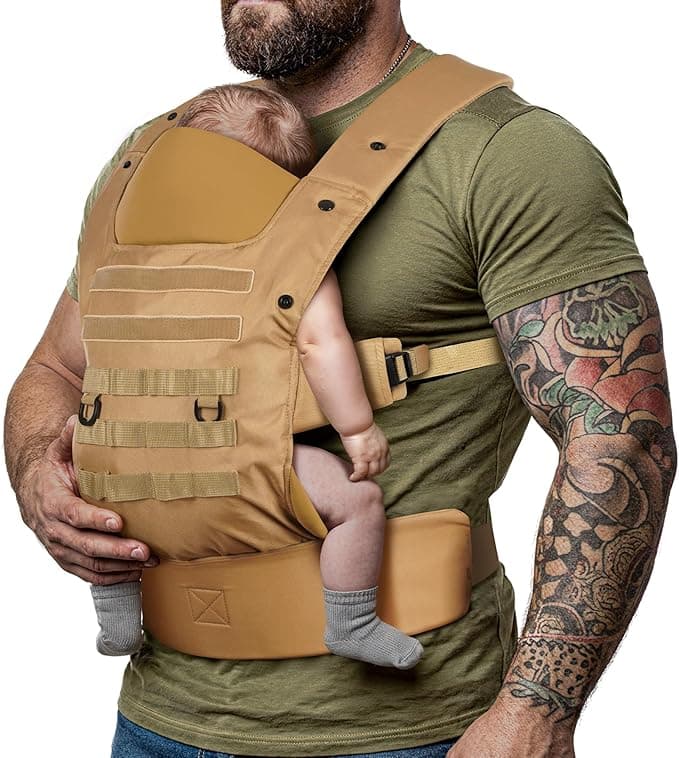 Tactical Baby Carrier with Ergonomic Lumbar Support, Foldable Headrest & Sunshade, Lightweight Military Carrier for Infants & Toddlers 3–36M (11–44lbs), for Big & Tall Parents, Men & Women