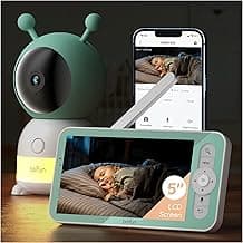 2K Boifun Baby Monitor WiFi, 360° Camera with Night Light & 5 Inch 3MP Display, Phone App Control & LCD Monitor, Auto Tracking, AI Motion & Sound Detection, 3000mAh Battery, 2-Way Audio