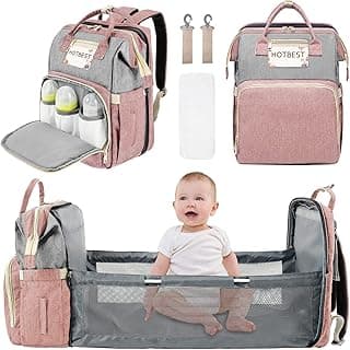 Large Capacity Baby Diaper Bag Backpack with Fodable Crib Portable Baby Changing Bag Multifunctional BabyNappy Bags with 13 Pockets Waterproof Mummy Shoulder Bag for Outdoor Camping Travel