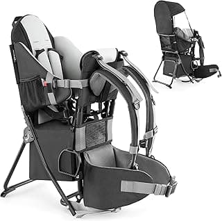 besrey Baby Backpack Carrier, Toddler Hiking Backpack with Safety 3-Height Seat, Adjustable Straps&Waist Belt, Foldable Frame Lightweight Large Capacity Child Carrier for Hiking (Black)