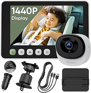 bonoch 5'' 1440P Baby Car Camera Backseat - 2025 Upgrade 360 Degree Rotating Wide View USB Powered Baby Car Monitor with Car Charger, Easy Setup Car Seat Camera for Baby Rear Facing with Night Vision