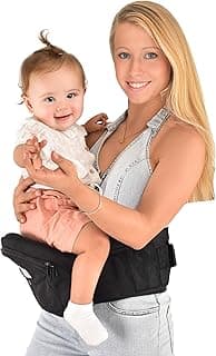 Baby Carrier with Hip Seat - with Lumbar & Back Support – Adjustable Waistband with Strong Support - Health Certified, Machine Washable, Fits Medium–Large (Black)