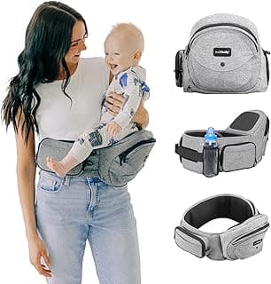 Tushbaby Safety-Certified Hip Carrier for Babies & Toddlers: Machine Washable Child Waist Seat for One Hand Support with Multi-Pocket Storage (23”-44” Waist, Holds Kids 0-3 yrs up to 45lbs) – Grey