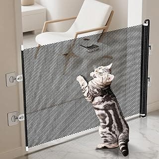 Retractable Stair Baby Gate, Indoor Pet Stair Barrier, No Drilling Baby Safety Gate, for Stairway Hallway Patio Porch Yard Balcony Deck Bathroom Garage