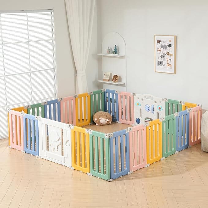 Bestgame Baby Play Pen, Foldable Play Pens for Babies and Toddlers, 22 Panels Extra Large Baby Playpen, Astronauts Portable Fence Gate Play Yard - Colorful