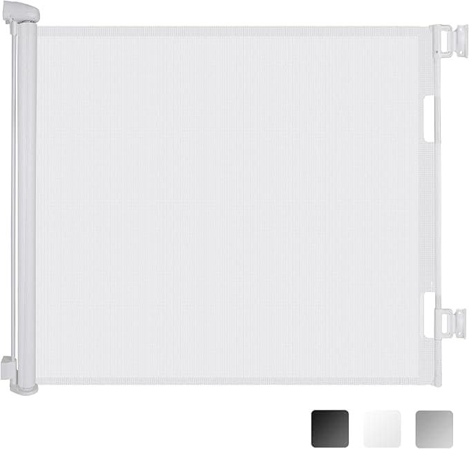 Retractable Baby Gate 33"x55"- Safety Mesh Baby Gate/Dog Gate, 33inch Tall and Extends up to 55inch Wide for Stairs, Doorways, Hallways, Banisters Indoor and Outdoor (White)