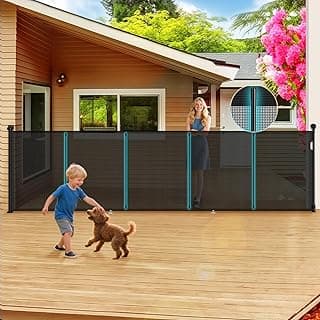 4 Meters Retractable Baby Gate Extra Wide 160'' × 42" Tall Black Mesh Dog Child Pet Safety Indoor Outdoor Retractable Gates for Decks, Garages, Patios, Doorways, Stairs with Reinforcement Strips