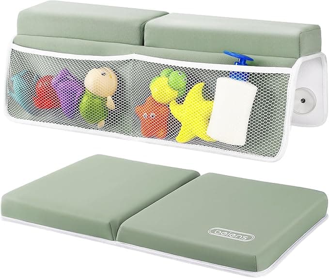 beiens Bath Kneeler and Elbow Rest Pad Set - 1.5'' Comfortable Baby Bath Kneeler Pads, Thick Quick Dry Kneeling Pad Support for Knee& Arm, Large Bathtub Mat with Toy Organizer for Happy Baby Bath Time