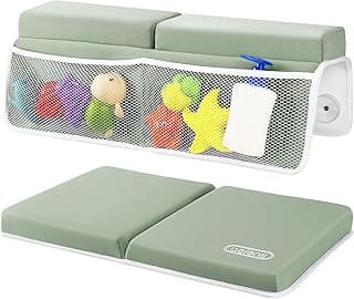 beiens Bath Kneeler and Elbow Rest Pad Set - 1.5'' Comfortable Baby Bath Kneeler Pads, Thick Quick Dry Kneeling Pad Support for Knee& Arm, Large Bathtub Mat with Toy Organizer for Happy Baby Bath Time
