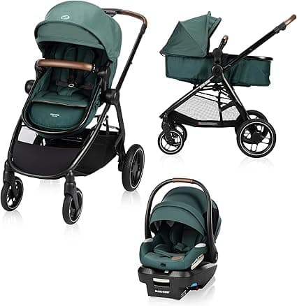 Maxi-Cosi New Generation Zelia Luxe 5-in-1 Modular Travel System, Carriage Mode, Reversible Toddler Seat, Mico Infant Car Seat (included), Enhanced All-Terrain Wheels, Use from Birth – Essential Green