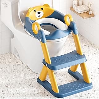 Potty Training Seat, Upgrade Toddler Toilet Seat for Kids Boys Girls, 2 in 1 Potty Training Toilet for Kids, Splash Guard Anti-Slip Pad Step Stool(Blueyellow)