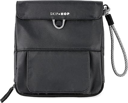 Skip Hop Travel Baby Changing Pad with Easy-Clean Surface, Wipes Pocket, Diaper Storage, Disposable Bag Dispenser and Magnetic Wipes Pocket, Clean Slate, Black