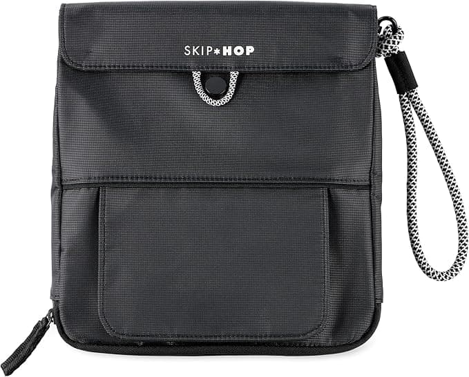 Skip Hop Travel Baby Changing Pad with Easy-Clean Surface, Wipes Pocket, Diaper Storage, Disposable Bag Dispenser and Magnetic Wipes Pocket, Clean Slate, Black