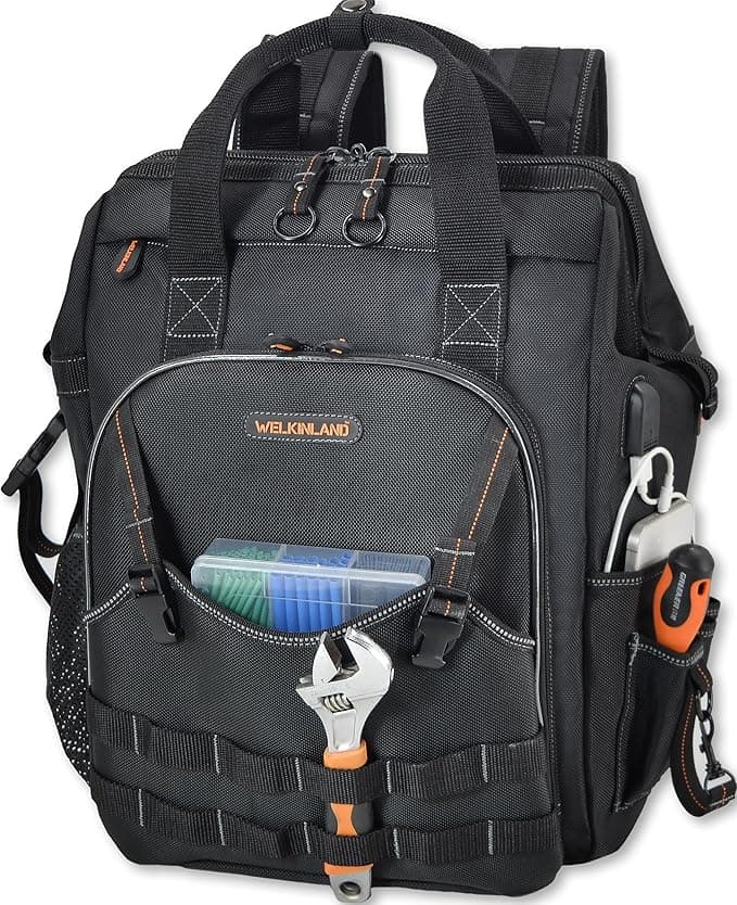 WELKINLAND Sac à dos pour outils à 55 poches, sac à dos pour outils, sac à dos porte-outils, sac à dos pour outils, sac à dos pour électricien, sacs à dos pour outils CVC, sac à dos pour outils | Portable Tool Backpack For Men, Electrician Backpack Tool Bag, Heavy-Duty Backpack For Tools, Smart Electrical Tool Backpack