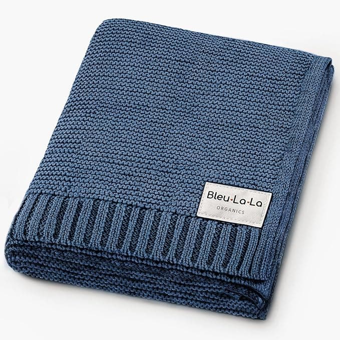 Luxury Organic Cotton Lightweight Knit Baby Blanket (03 - Heritage - Denim Blue)