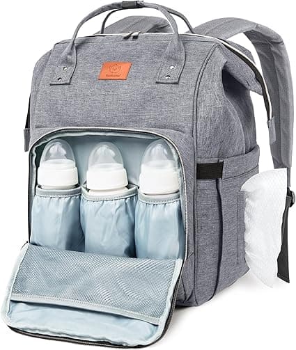 KeaBabies Baby Diaper Bag Backpack - Large Baby Bag for Boys, Girls, Waterproof Multi Function Travel Diaper Backpack with Changing Pad, Durable Travel Essentials for Moms and Dads (Classic Gray)