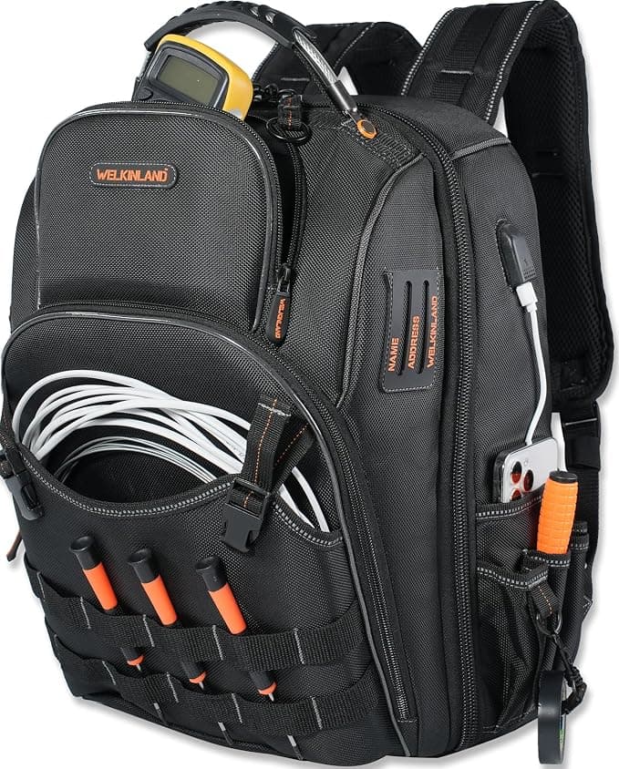 Sac à outils 66 poches, sac à dos robuste pour électriciens, construction, hommes