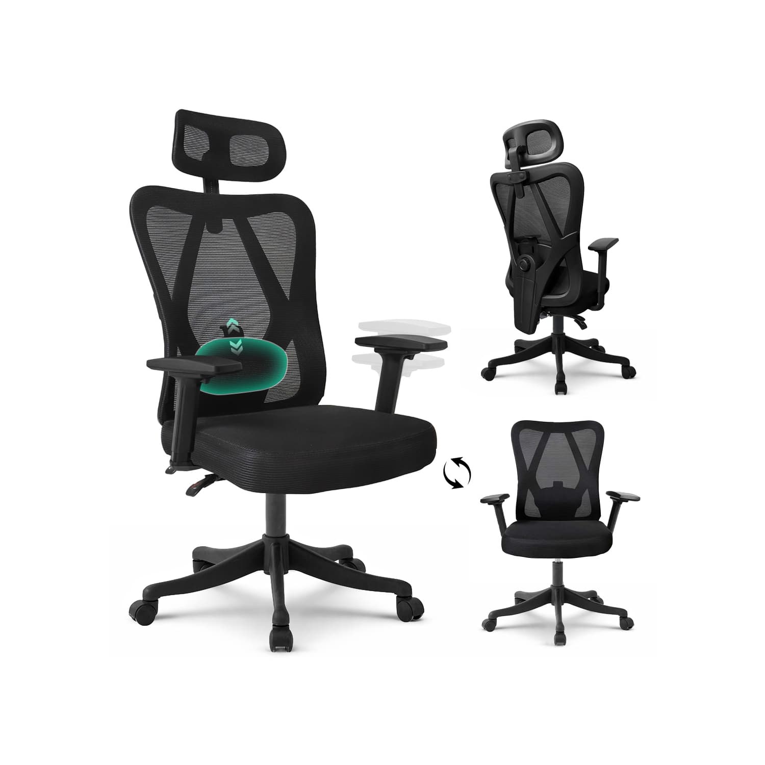 MotionGrey Stylish Ergonomic High Mesh Office Chair with Adjustable Head, Armrest & Lumbar Support - Only at Best Buy