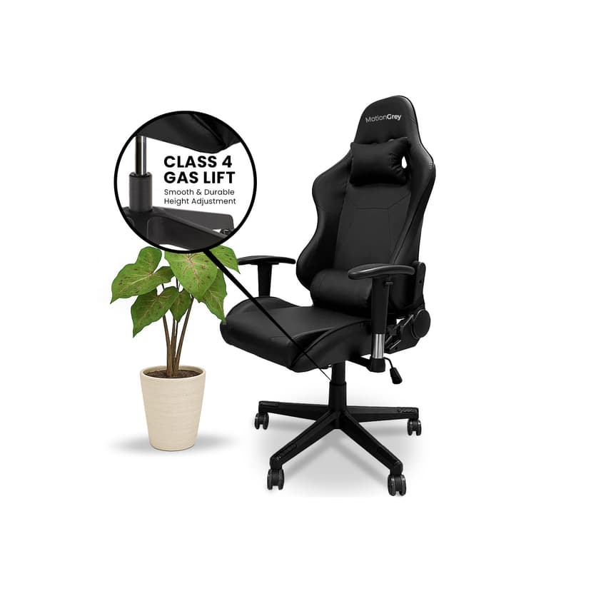 MotionGrey Enforcer PRO - High-Back Office Gaming Chair with PU Leather, Adjustable Height, and Comfort Cushions - Black S1 - With Class 4 Piston