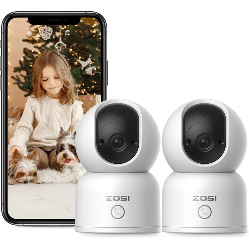 ZOSI 2pcs 2K 3MP 360° Pan/Tilt C518 WIFI Home Security IP Camera, Indoor Pets/Baby Monitor, One-Click Call, AI Human Tracking, 2-Way Audio, 2.4G/5G Hz WiFi