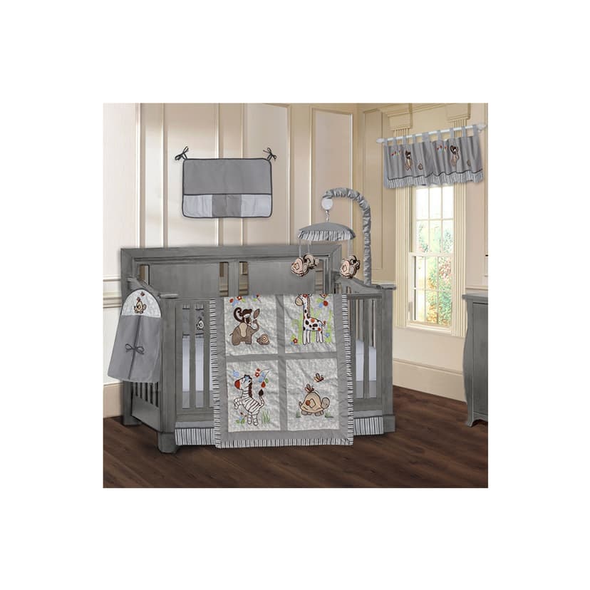 BabyFad Jungle Grey 9 Piece Baby Crib Bedding
