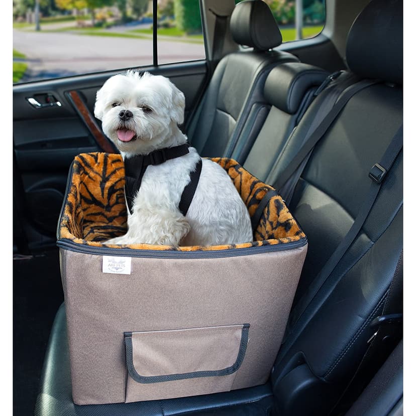 Arf Pets Pet Car Seat, Dog Booster Safety Seat With Adjustable Straps, Solid Foam Base, Includes Attached Tether strap, Plush, Washable Lining