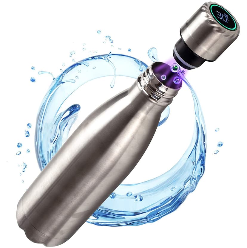WINGOMART UV Water Purifier & Self-Cleaning Insulated Stainless Steel Water Bottle - Turns Any Water Source Into Clean Drinking Water - Perfect For Hiking, Camping, Travel & Survival- SILVER