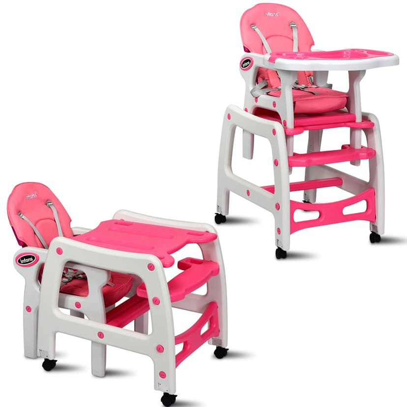3 in 1 Baby High Chair w/ Adjustable Seat Back and Removable Trays Beige\Grey\Pink