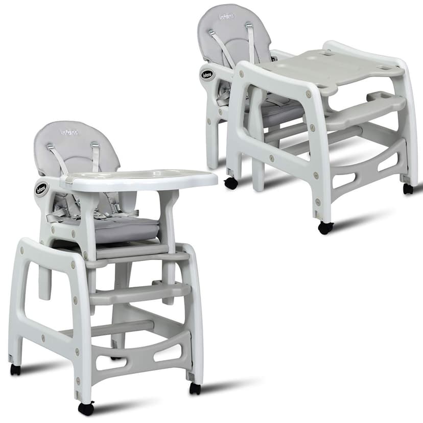 3 in 1 Baby High Chair w/ Adjustable Seat Back and Removable Trays Beige\Grey\Pink