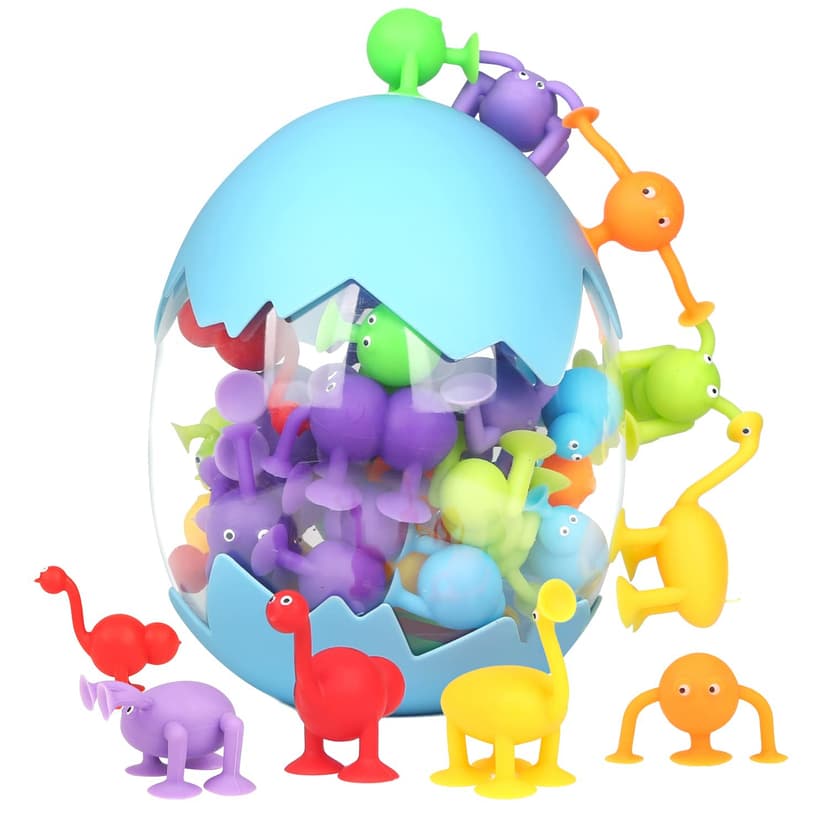 Suction Toys, 40 Pcs Kids Bath Toys Sensory Toys for 3 4 5 6 7 Year Old Boys Girls Stress Release Toys Travel Toys Suction Cup Toys Silicone Animal Sucker Toys with Dinosaur