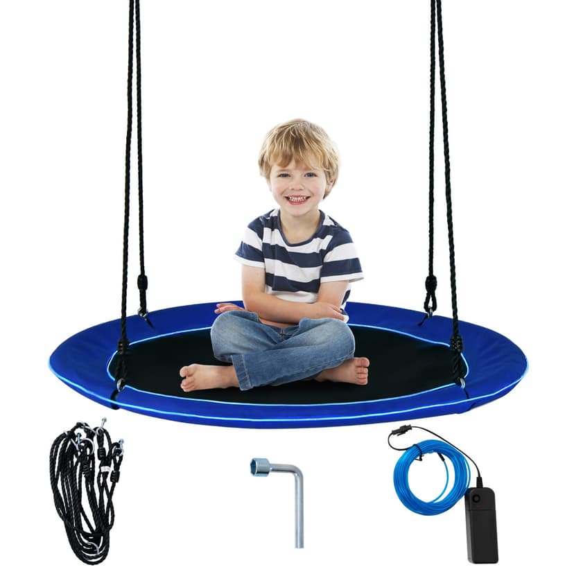 Costway 40" Saucer Tree Swing 660 LBS for Kids Adults Outdoor with LED Lights Rainbow Color/Blue
