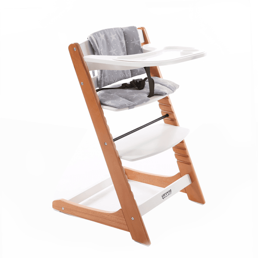 Wooden High Chair For Babies And Toddlers | Includes ( Seat Cushion ,Tray & 5 Point Belt )