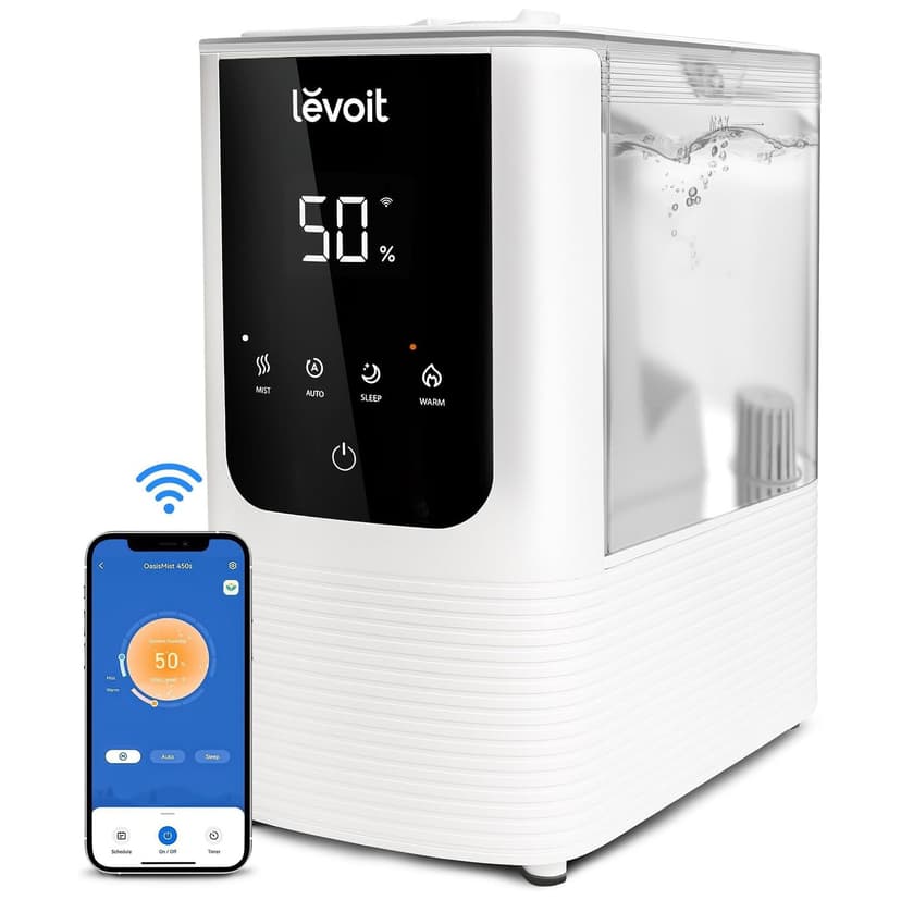 LEVOIT Humidifier for Bedroom Large Room, OasisMist Smart Cool and Warm Mist, Auto Customized Humidity, Ultrasonic Top Fill Oil Diffuser for Baby and Plants, Quiet, 4.5L, White