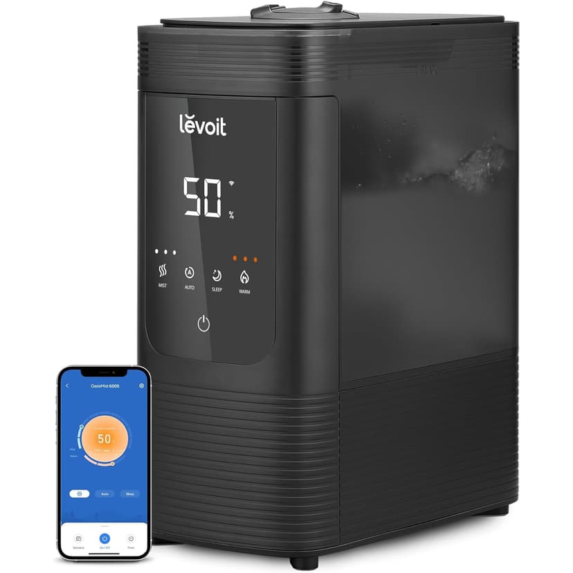 LEVOIT Humidifiers For Bedroom Large Room, 6L Smart Cool and Warm Mist Humidifier For Baby and Plant, Easy Top Fill, Essential Oil Diffuser, Whisper-Quiet