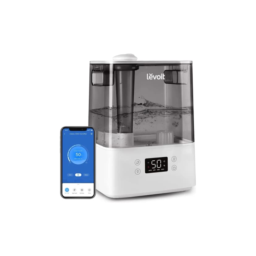 Smart 6L Top Fill Humidifier for Bedroom and Plants | Cool Mist, Essential Oil Tray, Alexa Compatible | Large Room Air Humidifier with Auto Mode and Night Light