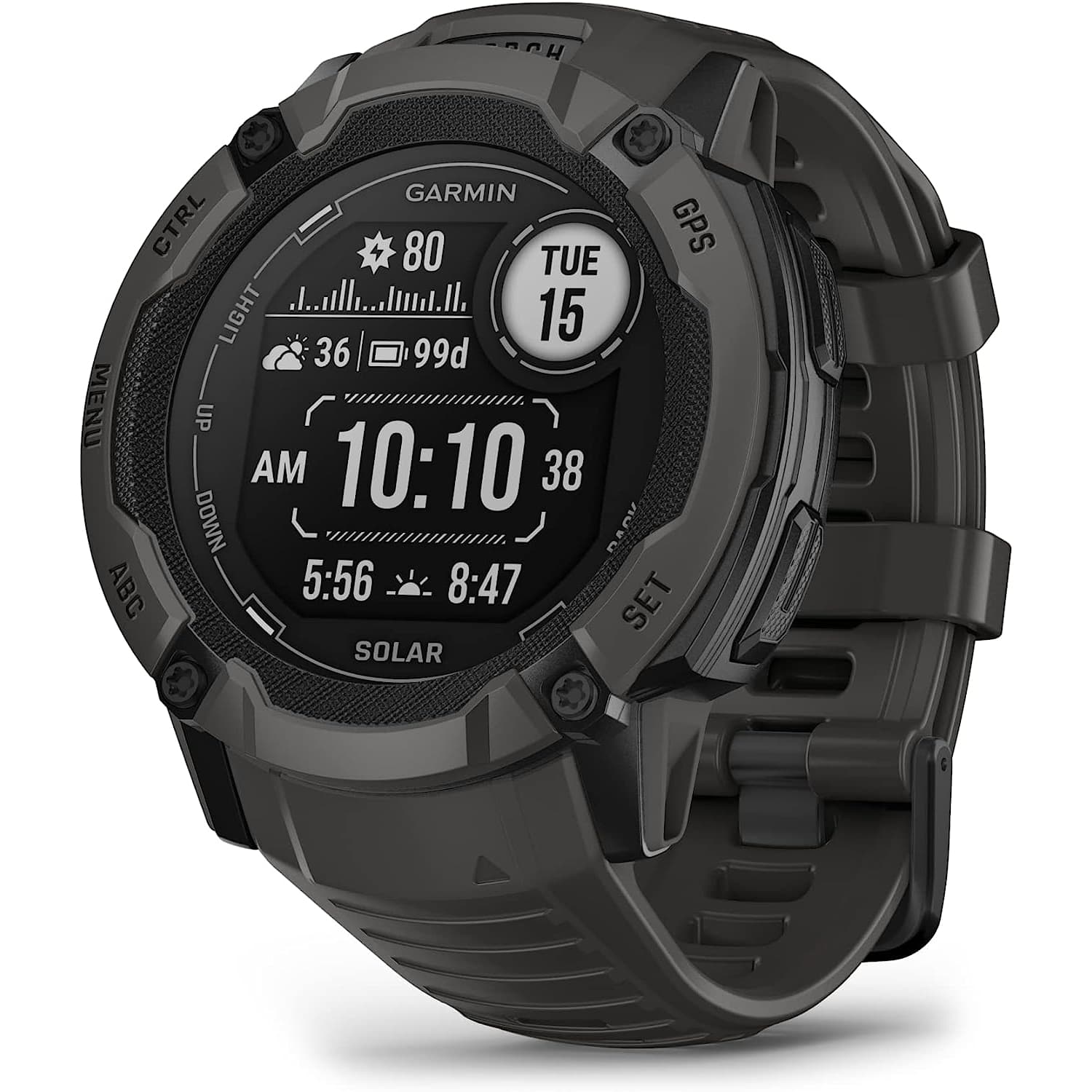 Refurbished (Good): Garmin Instinct 2X Solar, Rugged GPS Smartwatch, Built-in Flashlight, Solar Charging Capability, Multi-Band GNSS, Graphite
