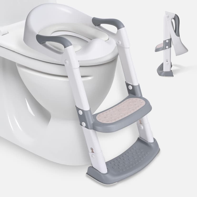 Foldable Potty Training Seat with Anti-Slip Step Stool Ladder and Soft Padded Cushion,5 Height Adjustable Kids Toilet Seat