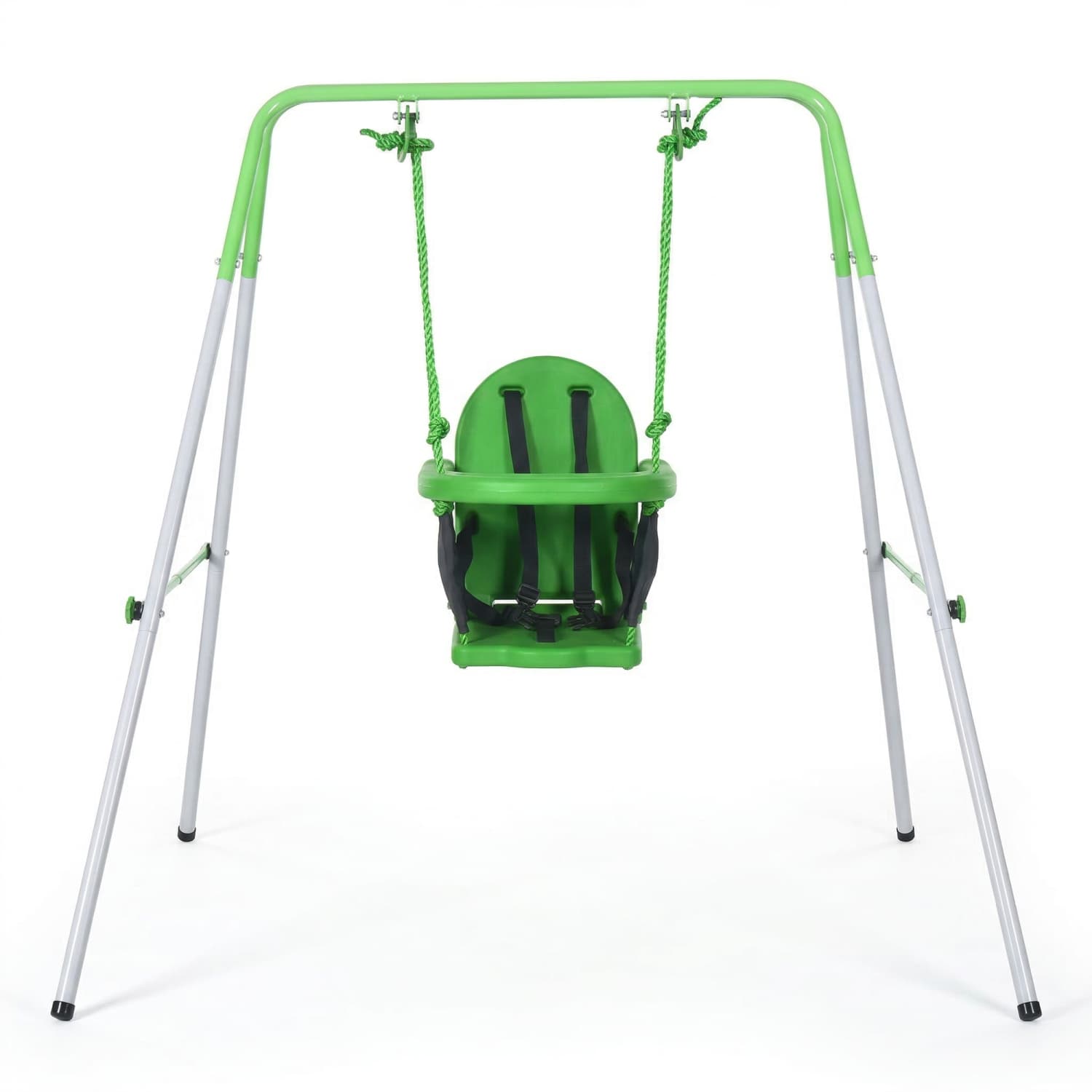 Outsunny Metal Swing Set with Safety Harness, Kids Swing Set for Backyard, Outdoor, Playground, Green