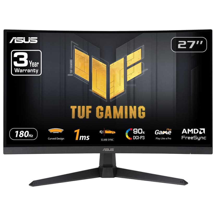 ASUS TUF 27" FHD 180Hz 1ms GTG Curved VA LED FreeSync Gaming Monitor (VG27VQ3B) - Black