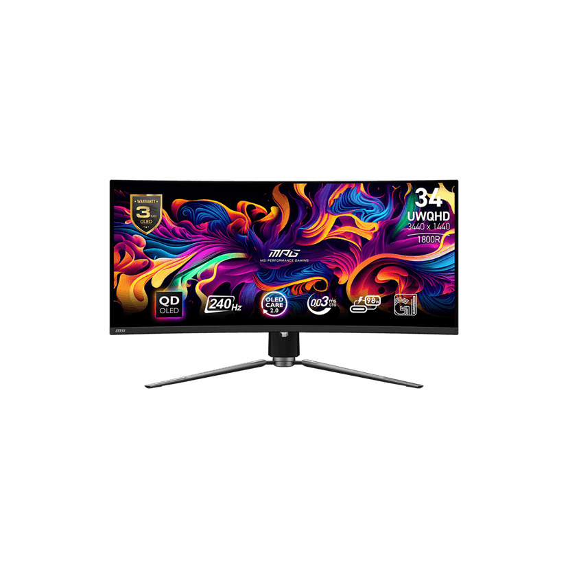MSI MPG 341CQPX QD-OLED, 34" Curved Gaming Monitor 1800R 3440 x 1440 (UWQHD), 240Hz / 0.03ms (GTG), Adaptive-Sync, HDMI 2 (v2.1), DP 1.4a, USB Type-C, Height adjustable